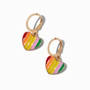 Claire's Rainbow Heart Charm Huggie Hoop Earrings
